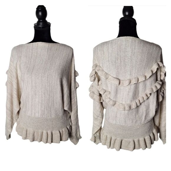 Mango Womens Dropwaist Boatneck Ruffle Sweater Size 4 Small - Picture 1 of 10